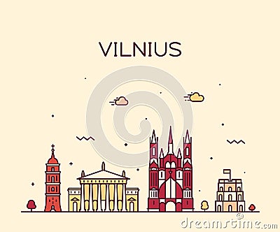 Vilnius skyline Lithuania vector trendy line style Vector Illustration