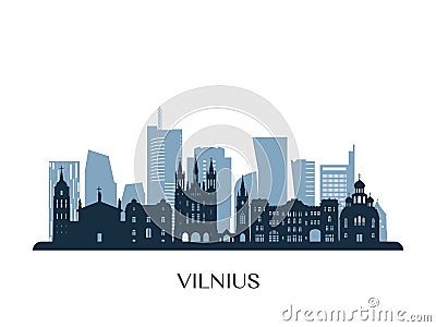 Vilnius skyline, monochrome silhouette. Vector Illustration