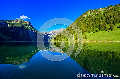 Vilsalpsee Vilsalp Lake at Tannheimer Tal, beautiful mountain scenery in Alps at Tannheim, Reutte, Tirol - Austria Stock Photo
