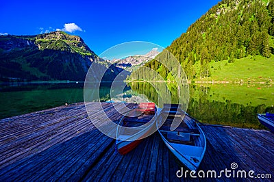Vilsalpsee Vilsalp Lake at Tannheimer Tal, beautiful mountain scenery in Alps at Tannheim, Reutte, Tirol - Austria Stock Photo