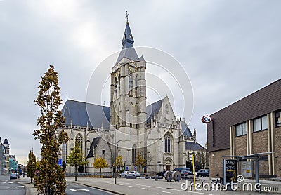 The Onze Lieve Vrouwekerk, Gothic main church dates from the 14th-15th centuries of Vilvoorde. Belgium Editorial Stock Photo