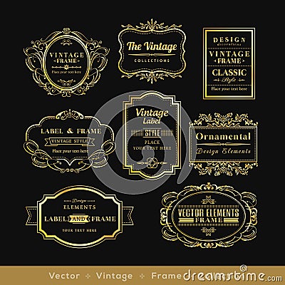 Vinage gold retro logo frame badge design element Vector Illustration