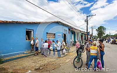 People in the line after freshy baked bread, UNESCO, Vinales, Pinar del Rio Province, Cuba, West Indies, Caribbean Editorial Stock Photo