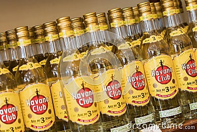 VINALES, CUBA - MARCH 14, 2018. Rum Legendario Anejo Blanco 70cl, 40%Vol. Rum Legendario in the store shelf. Cuban rum of Legendar Editorial Stock Photo