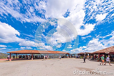 VINALES, CUBA - MAY 13, 2017: Tourists in Vinales valley. Copy space for text. Editorial Stock Photo