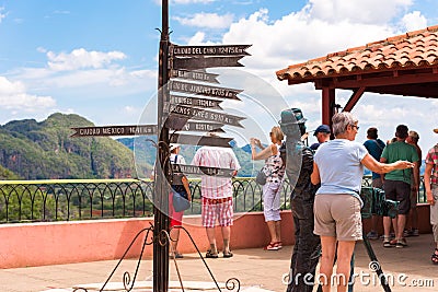 VINALES, CUBA - MAY 13, 2017: Tourists in Vinales valley, Pinar del Rio, Cuba. Copy space for text. Editorial Stock Photo