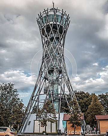 Vinarium tower in middle of vineyards Stock Photo