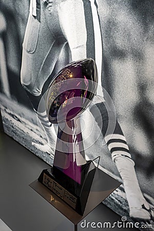 Vince Lombardi Trophy on display in 3-2-1 Qatar Olympic and Sports Museum. Editorial Stock Photo