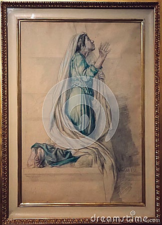 Vincenzo Gemito, pencil and watercolor on paper,Study for a funerary monument, 1916 Editorial Stock Photo