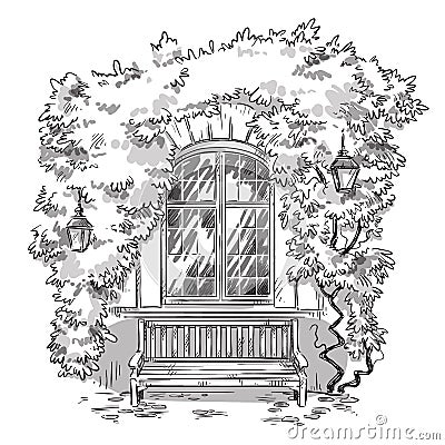 Vines and a bench. A cozy place Vector Illustration