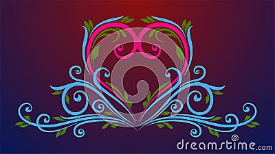 Sweet Colors Decorative Curly Heart Vine Flourish With Swirls And Leaves Background Vector Illustration