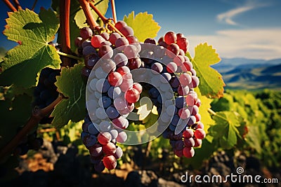 Vineyard abundance Grapes thrive on vines, promising bountiful harvest Stock Photo