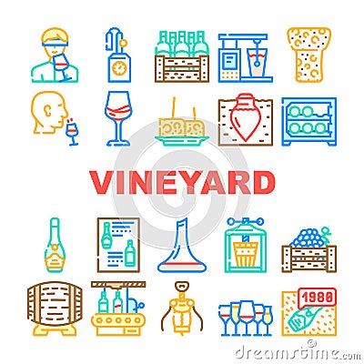 Vineyard Production Alcohol Drink Icons Set Vector Stock Photo