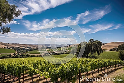 vineyard with rolling hills and blue sky, a classic view of the wine country Stock Photo
