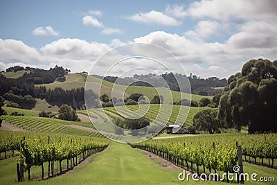 vineyard with rolling hills and scenic views, perfect for a vineyard wedding Stock Photo