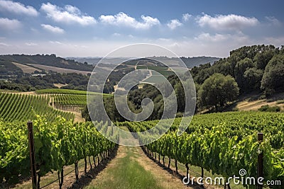 vineyard with rolling hills and scenic views, perfect for a vineyard wedding Stock Photo