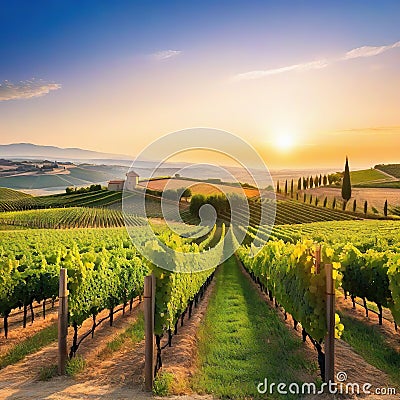 Vineyard at South WIne plant garden Romantic relax chill Graphic Art Cartoon Illustration