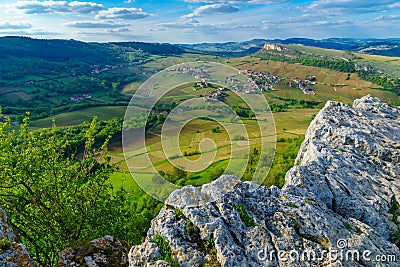 Vineyards and countryside, from the Rock of Solutre, Burgundy Stock Photo