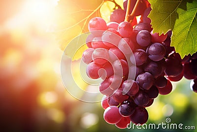 Vineyards featuring luscious ripe grapes glistening in the glorious warm sunlight. Copy space Stock Photo