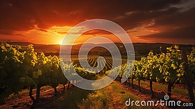 Vineyards with peas in the village at dawn. Generative AI, Stock Photo