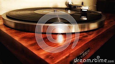 Vinil vintage wooden record player Editorial Stock Photo