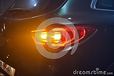 Vinnitsa, Ukraine - March 21, 2018. Renault Kadjar - new model car presentation in showroom - rear light Editorial Stock Photo