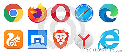 Set of popular logo internet browsers Vector Illustration