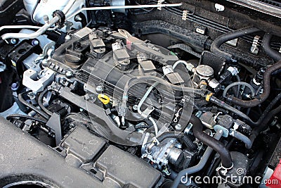 Vinnytsia, Ukraine March 06, 2024. Close up Toyota RAV4 engine. New Toyota RAV4 engine. Toyota RAV4 engine parts. Editorial Stock Photo