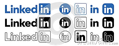 Set of Linkedin logo in different shape Vector Illustration