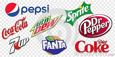 Set of 8 Soft Drinks Vector Illustration