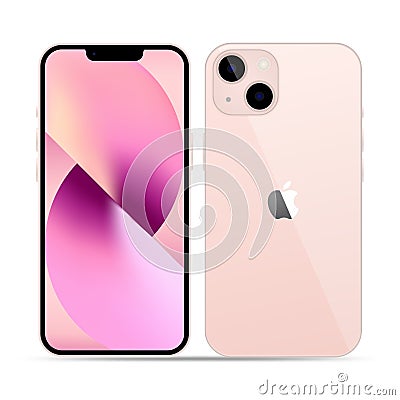 Apple iPhone 13 Pink Color Vector Illustration