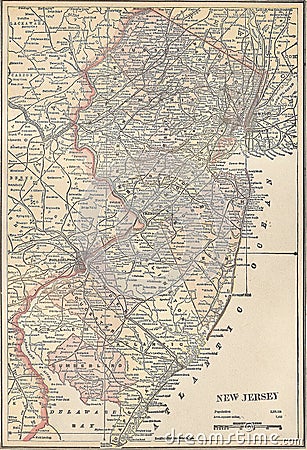 Vintage 1891 map of the state of New Jersey Stock Photo