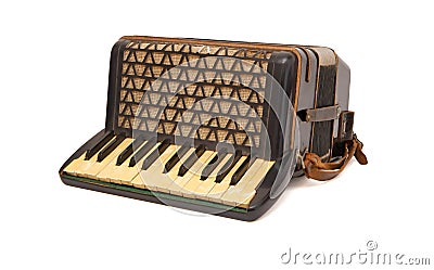 Vintage 1930s brown accordion isolated Stock Photo