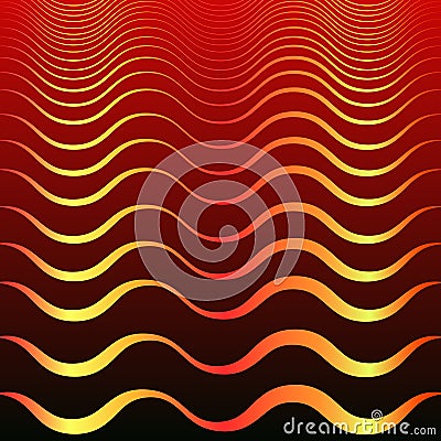 Vintage abstract golden waves on dark red gradient background. Vector bohemian design. Elegant line wavy texture. Vector Illustration