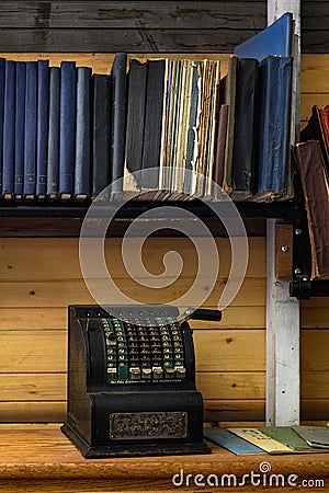 Vintage Adding Machine and Printing Manuals Stock Photo