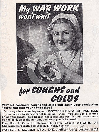 Vintage advert for Potter`s Catarrh Pastille 1940s Editorial Stock Photo