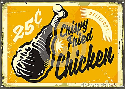 Vintage advertisement with delicious crispy fried chicken Vector Illustration