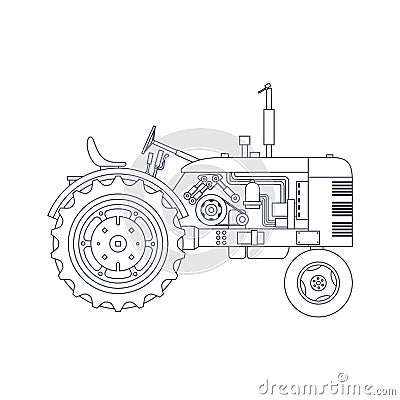 Vintage agricultural tractor isolated on white vackground. Vector Vector Illustration