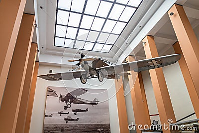 Vintage aircraft in the Vytautas the Great War Museum, Kaunas, Lithuania 9 April 2022 Editorial Stock Photo
