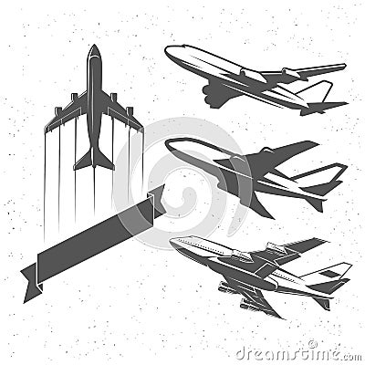 Vintage airplane symbols, illustrations. Aviation stamps vector collection. Vector Illustration