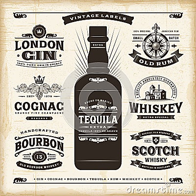 Vintage alcohol labels collection Vector Illustration