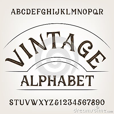 Vintage alphabet. Retro distressed alphabet vector font. Hand drawn letters and numbers Vector Illustration
