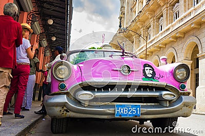 Vintage american car near El FLoridita in Havana Editorial Stock Photo