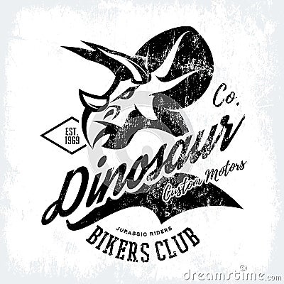 Vintage American furious dinosaur bikers club tee print vector design Vector Illustration