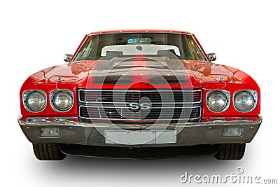 Vintage american muscle-car 1970 Chevrolet Chevelle SS. White background. Front View Editorial Stock Photo