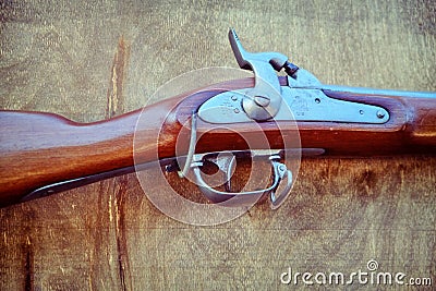 Vintage American shock rifle made before the civil war, close-up. Percussion rifle U.S. Springfield, 1847 Editorial Stock Photo