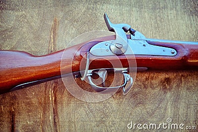 Vintage American shock rifle made before the civil war, close-up. Percussion rifle U.S. Springfield, 1847 Stock Photo