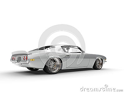 Vintage American silver car - tail view Stock Photo