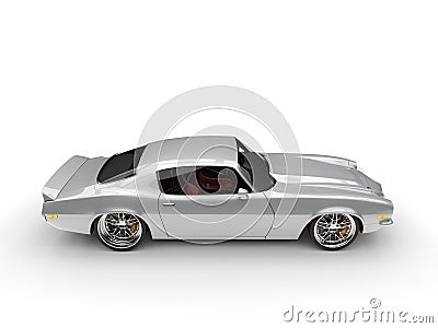 Vintage American silver car - top down side view Stock Photo