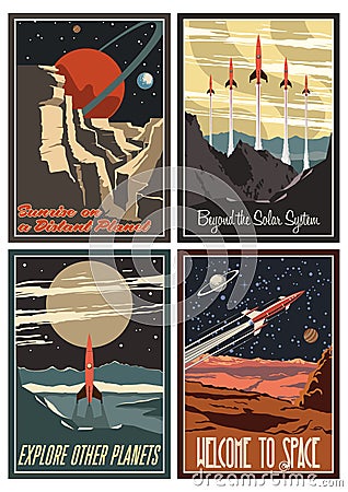Vintage American Space Posters from the 1950s Vector Illustration